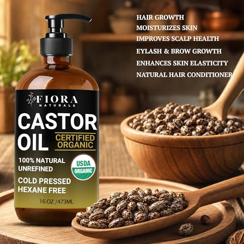 Organic Castor Oil by Fiora Naturals – 16 Oz Cold Pressed for Hair & Skin