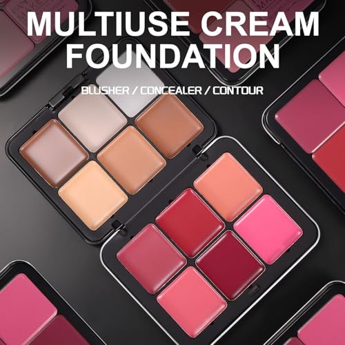 12-Color Cream Blush & Concealer Palette with Brush
