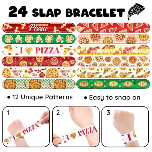 Pizza Party Favors Set - 24 Slap Bracelets & 36 Temporary Tattoos