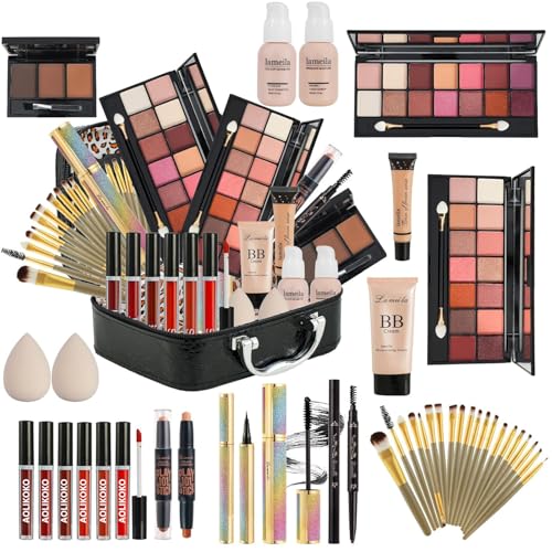 Coliusa All-in-One Makeup Kit for Women Set1 with Eyeshadow, Foundation, Lip Gloss & Brushes