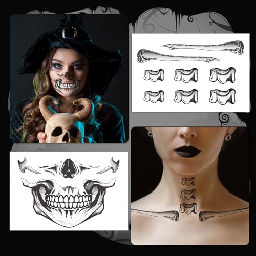6 Pcs Skeleton Face Temporary Tattoos for Halloween