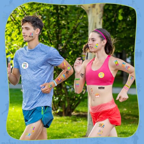 144 PCS Running Temporary Tattoos Stickers, Running Marathon Sport Party Favors Supplies Birthday Party Decorations Gifts for Runners, 24 Sheets