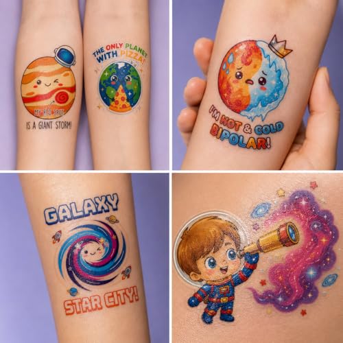 120 Pre-Cut Space Solar System Temporary Tattoos for Kids