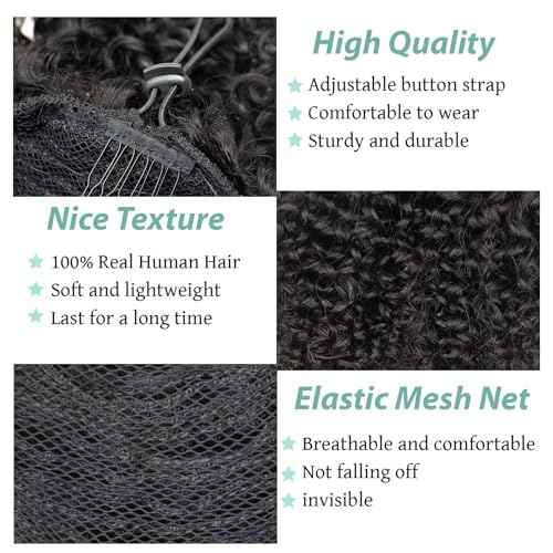 Ponytail Extension Human Hair Curly Ponytail Extension for Black Women Long Afro Puffs Hair Buns Drawstring Ponytail Human Hair (14 Inch #1B Natural Black)