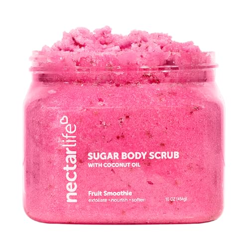 Nectar Life Exfoliating Sugar Scrub, Moisturizing Body Scrub with Coconut Oil & Shea Butter, Pre Shave Exfoliator (16 Ounce, Fruit Smoothie)