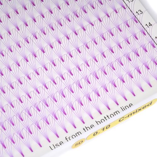Eyelash Extension Colored Premade Lash Fans Short Stem Volume Lash Extensions Supplier 5D Pink Blue Purple Brown 352 Clusters C/D Curl 0.07/0.10 8-15mm MIX (Purple, 5D 0.10 C 8-15MIXED)