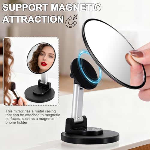 Retro metal compact travel mirror 1x magnification compact portable foldable, used as a compact magnifying glass for wallets and pockets, distortion free folding portable compact mirror (Black)