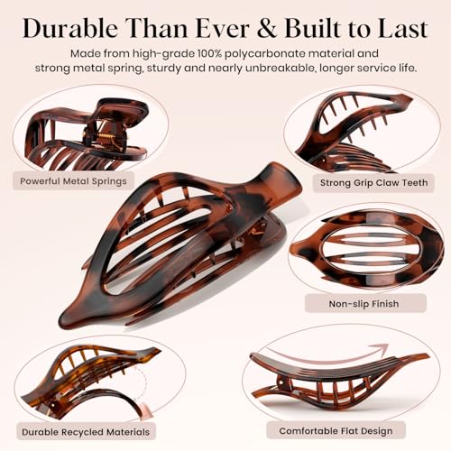 Large Flat Hair Clips for Women, 4-Pack French Claw Clips