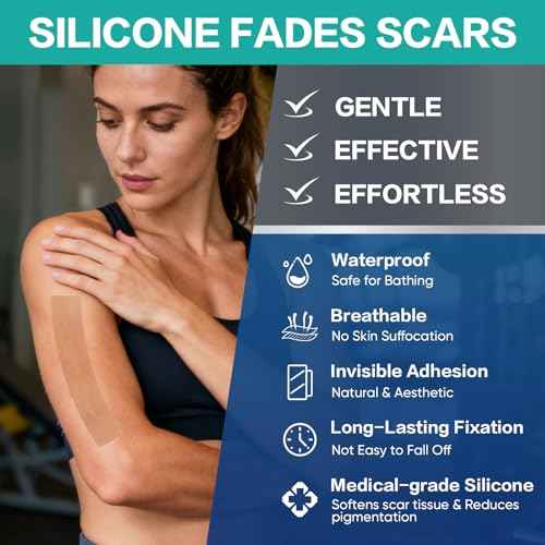 Medical Grade Silicone Scar Sheets, 20 Count (10x4 x4+10x1.2 x6) Dual-Size Scar Treatment for Surgical, Burn, Hypertrophic & Keloid Scars, Breathable & Discreet Strips