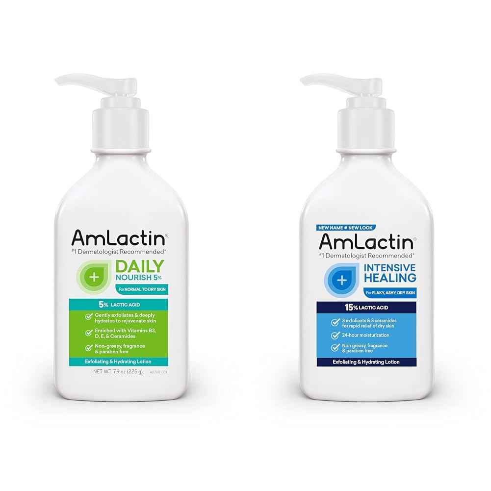 AmLactin Daily Nourish 5% 7.9oz and Intensive Healing 15% 7.9oz Body Lotions Bundle