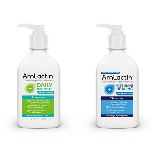 AmLactin Daily Nourish 5% 7.9oz and Intensive Healing 15% 7.9oz Body Lotions Bundle