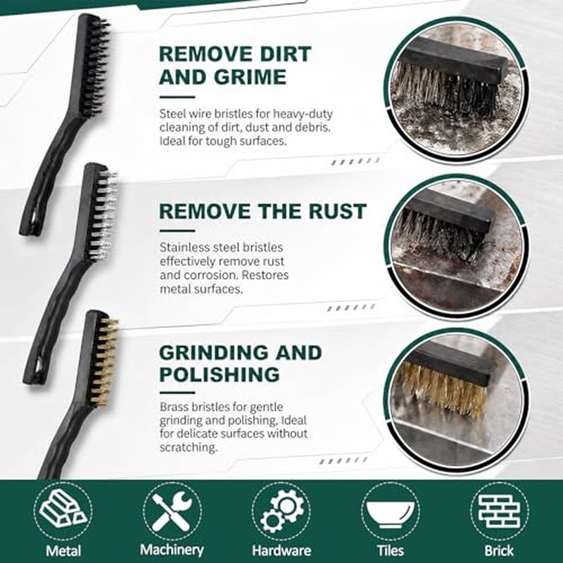 24-Piece Industrial Wire Brush Set with Steel, Brass & Nylon Bristles