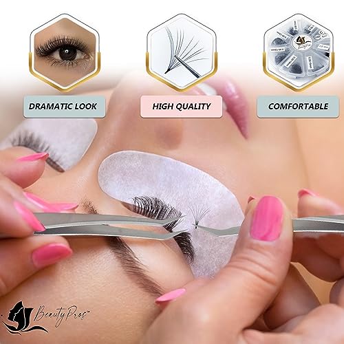 BeautyPros 5D Premade Volume Lash Extension Kit- 5D Mixed Tray 1000 Premade Fans Eyelash Extensions - Promade Lash Fans Pointed Handmade Premade - Loose Fans Thin Base (5D D-Curl 9-16mm)