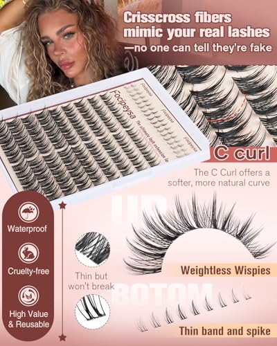 Focipeysa Wispy Lash Clusters - Natural Spiky Individual Lashes 10-16mm