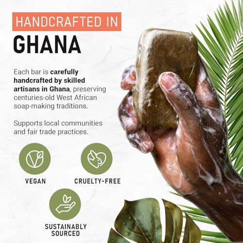 Araba's Shea Traditional African Black Soap ? 100% Raw, Natural & Handmade in Ghana ? With Shea Butter & Coconut Oil ? Deep Cleansing Face Wash & Body Soap for Acne, Dark Spots & Glowing Skin ? 7oz