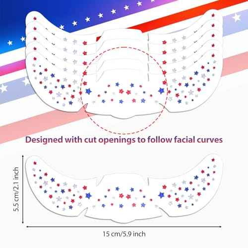 Mysense Red White and Blue Glitter Freckles Face Tattoo,4th of July Temporary Tattoos,4th of July Outfit Accessories for Women Kids,Patriotic USA Flag Star Freckle Stickers for Independence Day,6Pcs