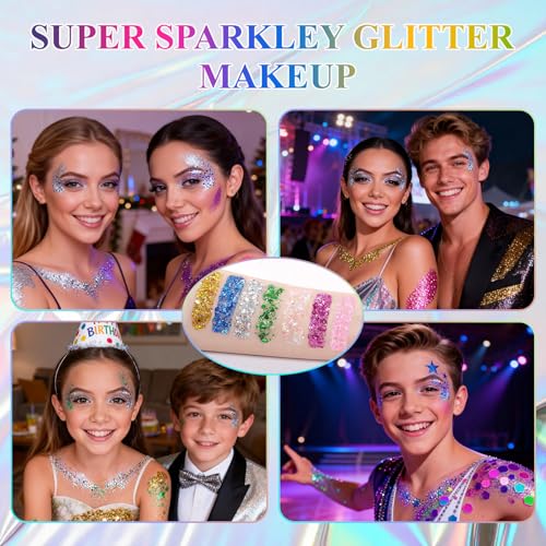 Green Body Glitter Gel, St Patricks Day Hair Face Glitter for Kids & Women, Chunky Mermaid Sequins, Easy Apply & Quick Drying, Face Sparkles Fairy Makeup, Singer Concert Festival & Rave Accessories