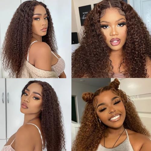 G4-DarkBrown-J 20 22 24 Inch Brown Curly Wave Human Hair Bundles - 3 Pack