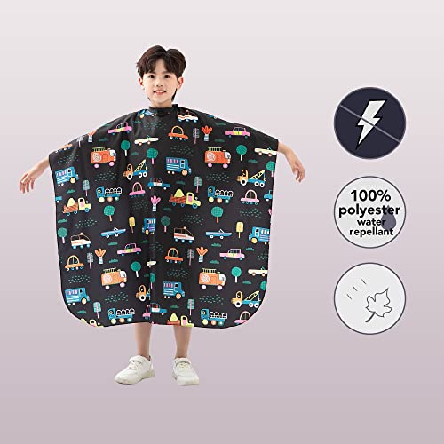Kids Hair Cutting Cape with Cars Pattern, Adjustable Salon Hairdresser Cover for Children & Toddlers