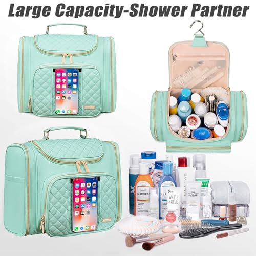 Tealari Green Water-Resistant Toiletry Bag with Hang Hook & Transparent Phone Pocket