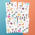 PapaKit Kitty Cats Temporary Fake Tattoo Set, 4 Sheets 64 Styles with Metallic Iridescent Foil | Party Favors, Birthday Goodie Bag Fillers, School Rewards