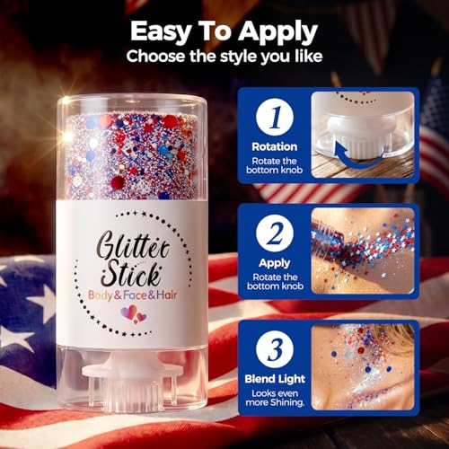 Waterproof Patriotic Glitter Stick - Red, White & Blue for 4th of July