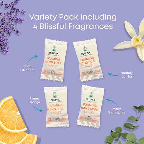 Foaming Hand Soap Tablet Set? 4 Tablets + Glass Foam Dispenser | Variety Scents | Non-Toxic, Plastic-Free, Zero Waste, Just-Add-Water | Safe for Kids, Home & Travel (Variety Set)