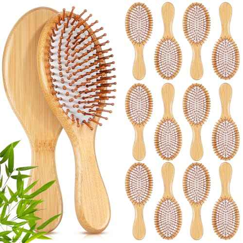 Weysat 12 Pcs Christmas Bamboo Hair Brushes Bulk Thanksgiving Gift Natural Wooden Paddle Brush Lightweight Massage Scalp Combs Detangling Hairbrush for Women, All Hair Types, Anti Static (White)