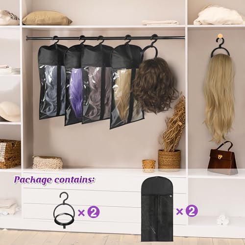 KOLLIEE 2 Pcs Wig Storage Bags with Hanger - Dust-Proof & Portable