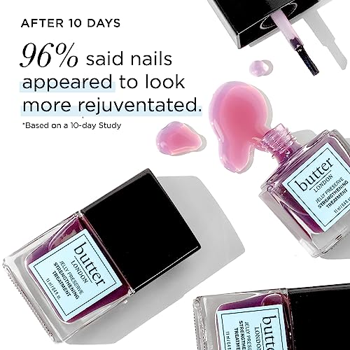 butter LONDON Nail Strengthener for Damaged Nails, Jelly Preserve (Strawberry Rhubarb) - Pink Translucent Finish Nail Polish Strengthens, Nourishes & Rejuvenates Nail Beds & Roots - Nail Care Products