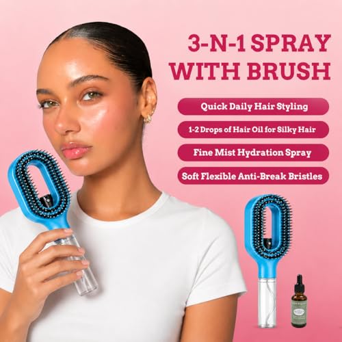 3-in-1 Detangling Hair Brush with Spray Mister & Rosemary Oil
