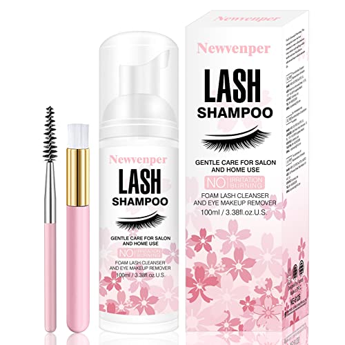 Lash Shampoo for Eyelash 100ML + Brush & Mascara Wand Eyelid Foaming Cleansing, Eyelash Extension Cleanser Remover,Makeup Remover,Salon and Home Use