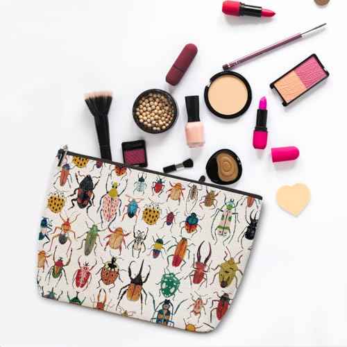 ZHAMEN Colorful Insect Makeup Bag, Beetle Bug Lover Gifts Cosmetic Bag, Gardening Gifts for Women Female Friends Daughter Niece, Future Entomologist Toiletry Bag for Christmas Halloween Birthday