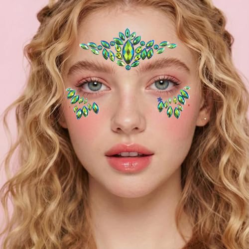 Green Face Gems Rhinestone Stickers - Festival Party Makeup
