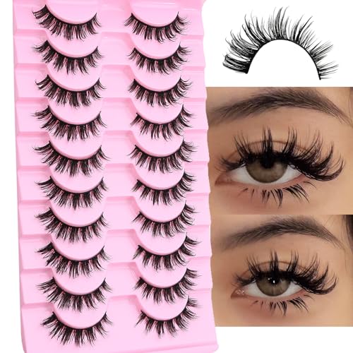 10 Pairs Wet Look Manga Lashes 18mm D Curl 3D Fluffy