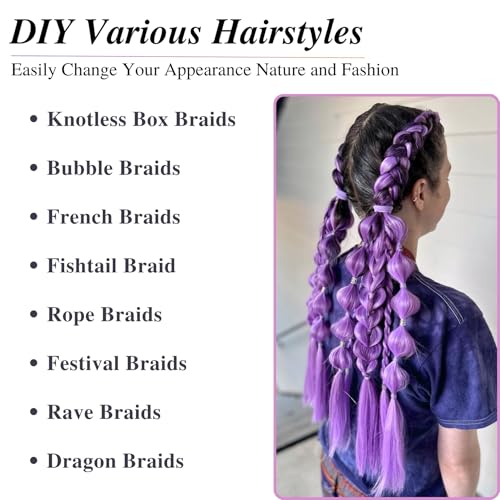Light Purple Braiding Hair Extensions for Festivals & Cosplay - Pack of 2