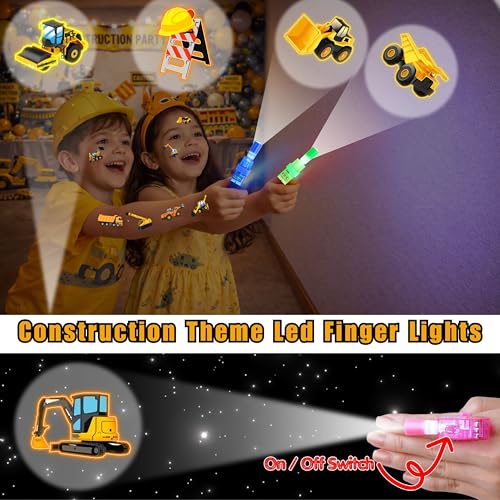 72-Piece Construction Party Favors – LED Finger Lights & Tattoos