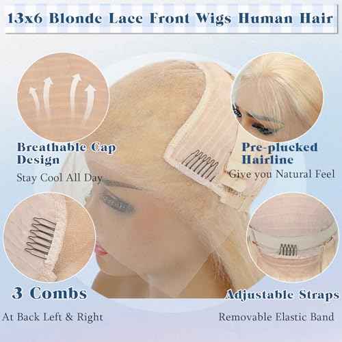 XZZ 28 Inch 613 13x6 Lace Front Wig Human Hair 220 Density Blonde Wig Human Hair Pre Plucked 613 HD Lace Frontal Wig 613 Loose Deep Wave Wig Human Hair Glueless Wigs for Women