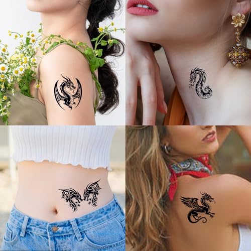 28-Piece Dragon Temporary Tattoos - Waterproof Stickers