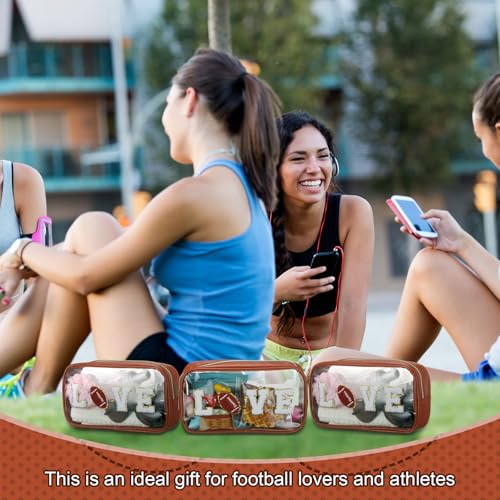 6 Pcs Football Gifts for Team Clear Makeup Bag with Chenille Letter Patch Sport Goodie Clear PVC Pouch Organizer Waterproof Travel Toiletry Bags for Sports Party Favors Supplies