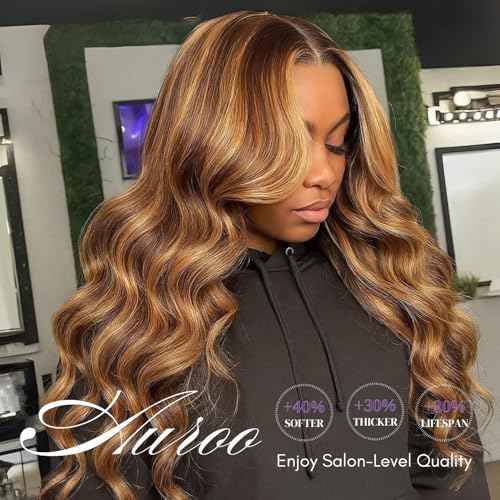 P4/27 Honey Blonde Highlight Body Wave 3 Bundles Human Hair 16 18 20 inch, 12A 100% Virgin Brazilian Weaves Thick Track Balayage Ombre Brown Colored Human Hair Bundles Deals Sew In Remy