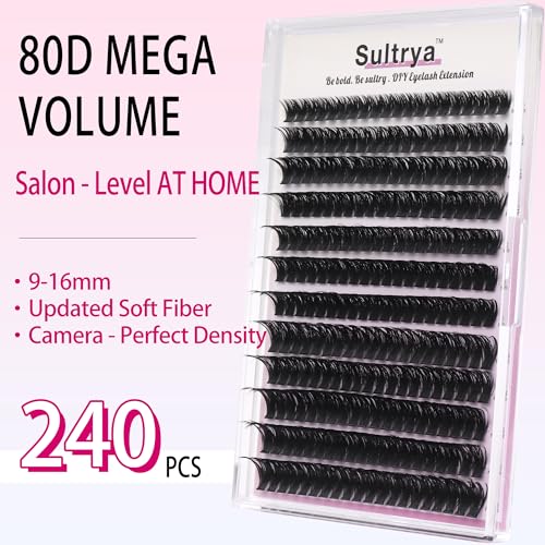 Sultrya 80D Eyelash Extensions Clusters - 240pcs 9-16mm