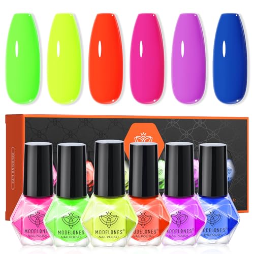 Modelones Neon Nail Polish Set – 6 Quick Dry Colors, No UV
