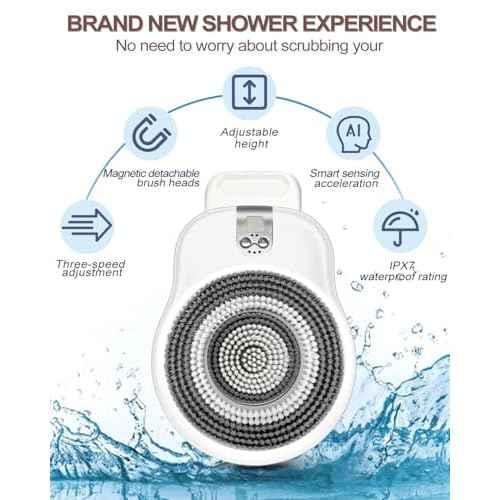 Electric Shower Brush for Body -Wall Mounted Back Scrubber for Shower ? Exfoliating Soft Bristles, Hands-Free Wall-Mounted Design, Back Scrubber for Shower, Perfect for Men and Women, Easy to Install