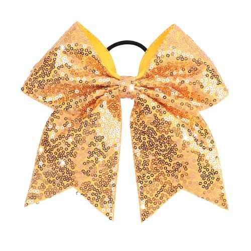 CN 7" Glitter Cheer Hair Bows for Cheerleader Gold Large Ponytail Holder Elastic Band Handmade for Cheerleading Teen Women Girls College Sports 1pcs