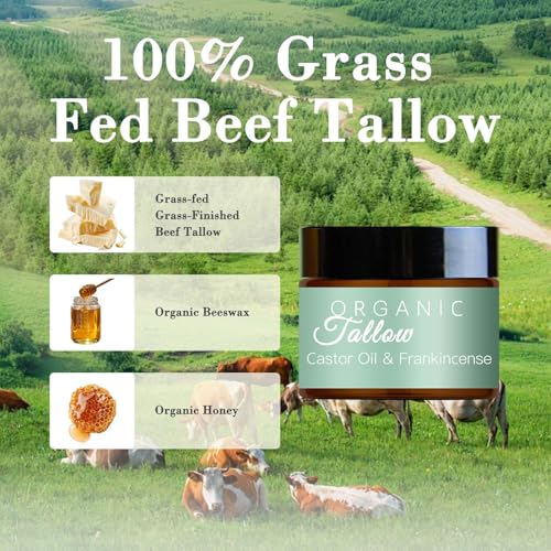 2PCS Grass Fed Beef Tallow with Frankincense Oil and Castor oil, Organic Beef Tallow Moisturizer for Skin, Organic Beef Tallow and Manuka Honey Balm for Face, Body