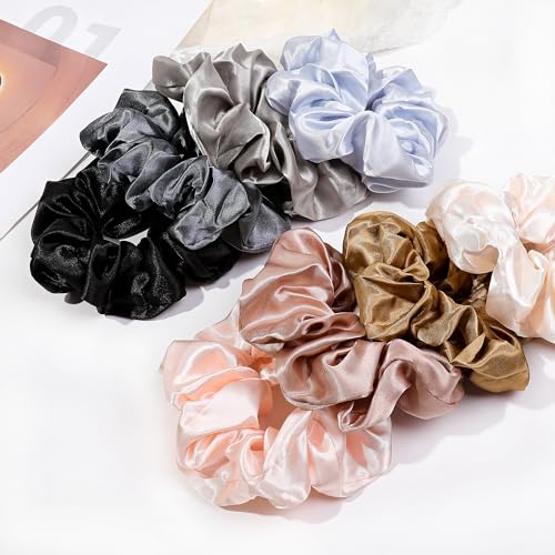 16 Satin Scrunchies for Women - No-Crease Hair Ties for Thick Hair