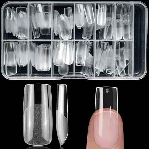 240pc Square Gel Nail Tips Medium Fake Nails for Press on Nails Clear Acrylic Nails Tips, 12 Size Full Cover Nail tips Square Soft Gel Nail Tips False Nails Extension Artificial Fingernails