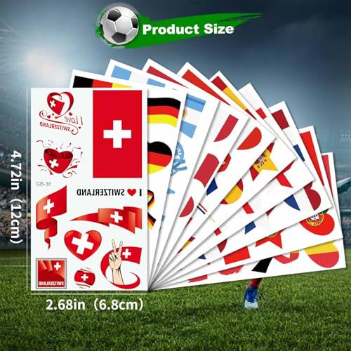 Switzerland Flag Temporary Tattoos Set - 40 Waterproof Stickers