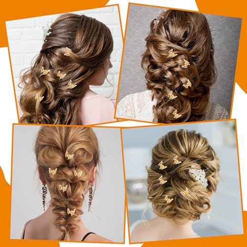 Ouligay 30 Pcs Gold Butterfly Hair Clips for Women,Hair Rings for Braids Accessories,Hollow Butterfly Metal Claw Clips Strong Hold,3D Gold Jewelry for Women Fashion Styling
